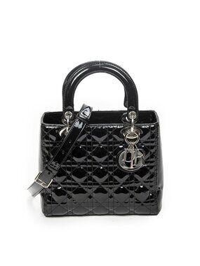 Dior Medium Lady Dior Zip Black Cannage Patent Leather Handbag